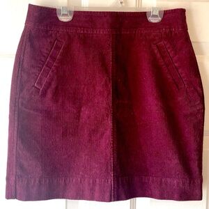 LOFT Burgundy Corduroy Back Zipper 4 Pocket Knee Length Skirt Size 0